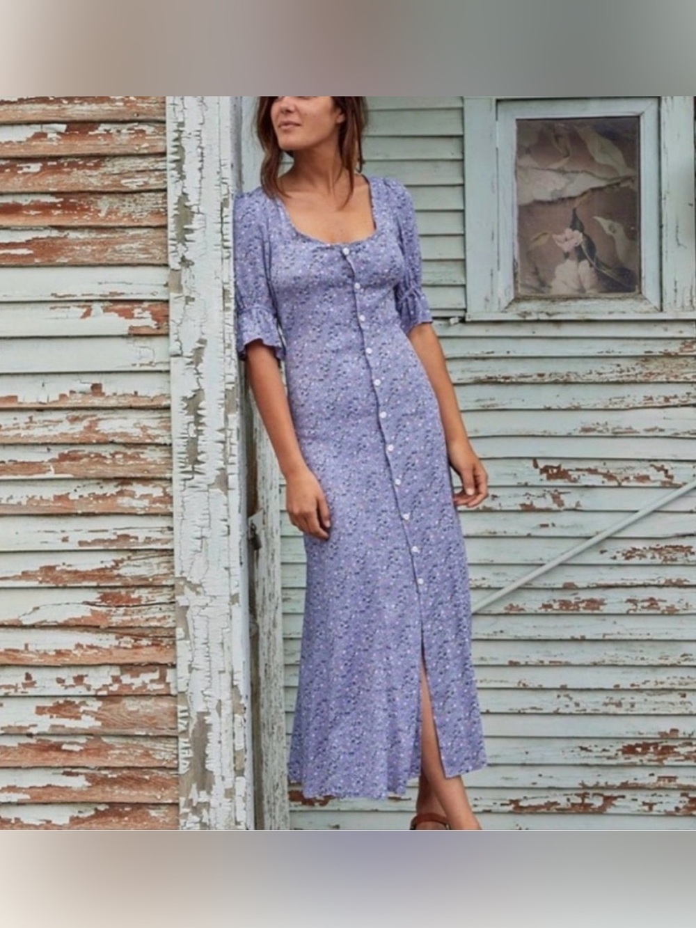 Purple Floral Button-Front Maxi Dress
